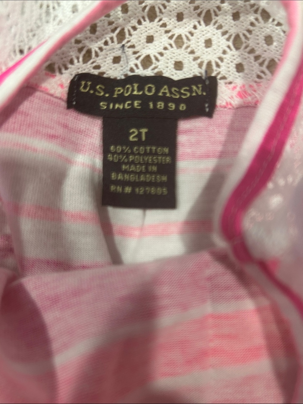 U.S. Polo Assn. Girls 2 PC Outfit Set SZ 2T NEW Tank Top Lace Shorts pink white - Picture 4 of 8